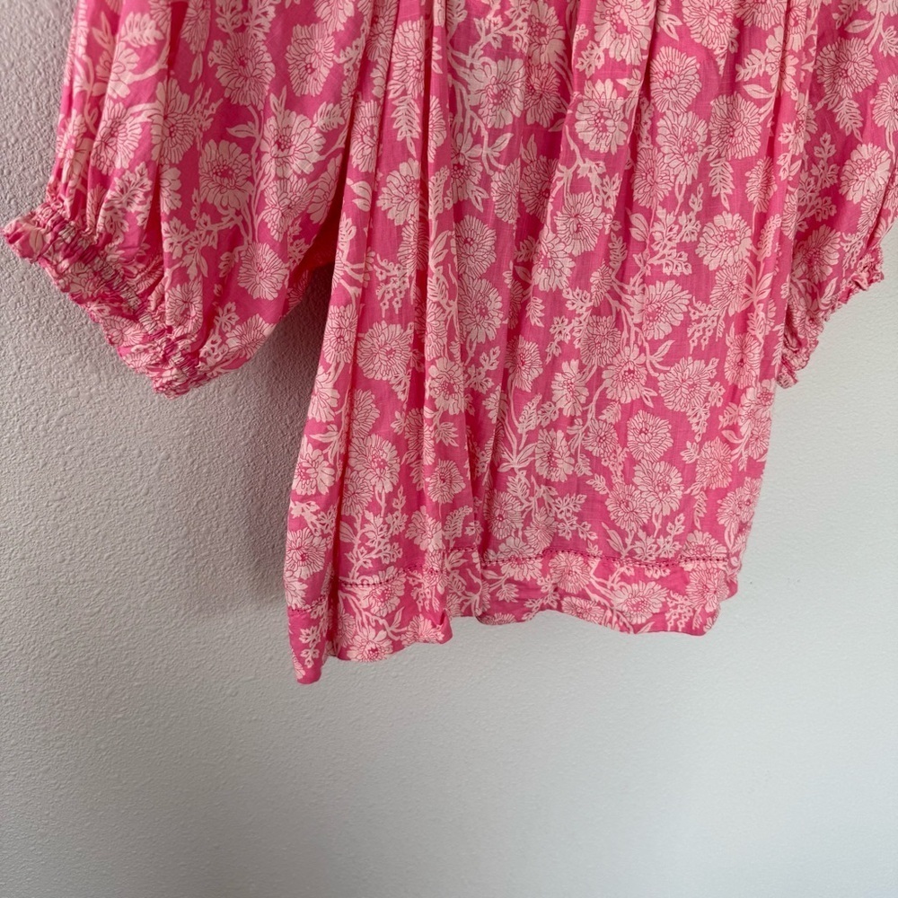 THE GREAT Garland Puff Sleeve Top Bright Rouge Wild Brush Floral Pink Women’s M - Picture 13 of 13